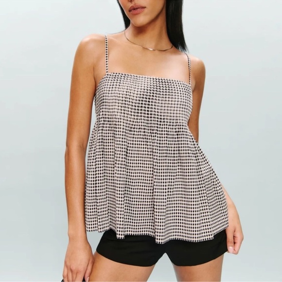 Reformation Cici Top Camisole Sz 2 Remy Check Black White Causal Cotton NWT - Picture 3 of 5